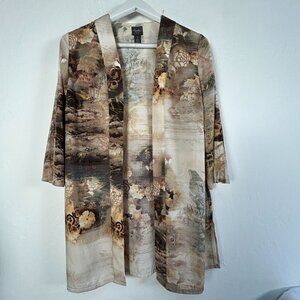 Chico's Travelers Collection Womens Printed Duster Jacket Size 1 Brown NWOT